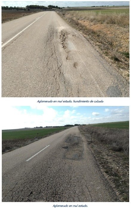 Estado del aglomerado asfáltico y deformaciones en la calzada de Langayo